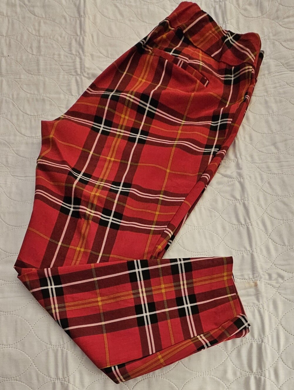 New York & Company Red Tartan Plaid Ankle Stretch Pants-PXL